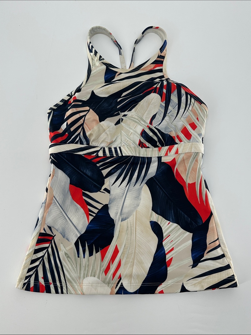 Athleta Tropical Print Swim Tankini Top - Navy, Red & Cream